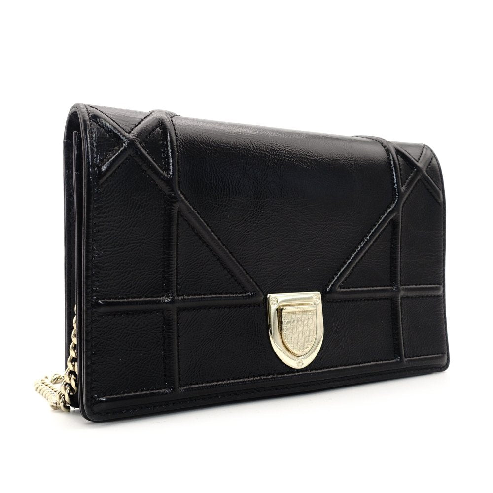 Christian Dior Diorama Chain Shoulder Bag Black Leather Black Crossbody 7-10-053