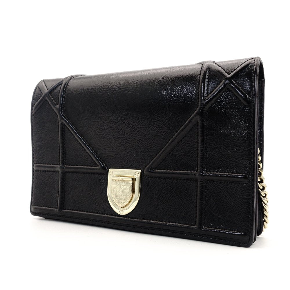 Christian Dior Diorama Chain Shoulder Bag Black Leather Black Crossbody 7-10-053