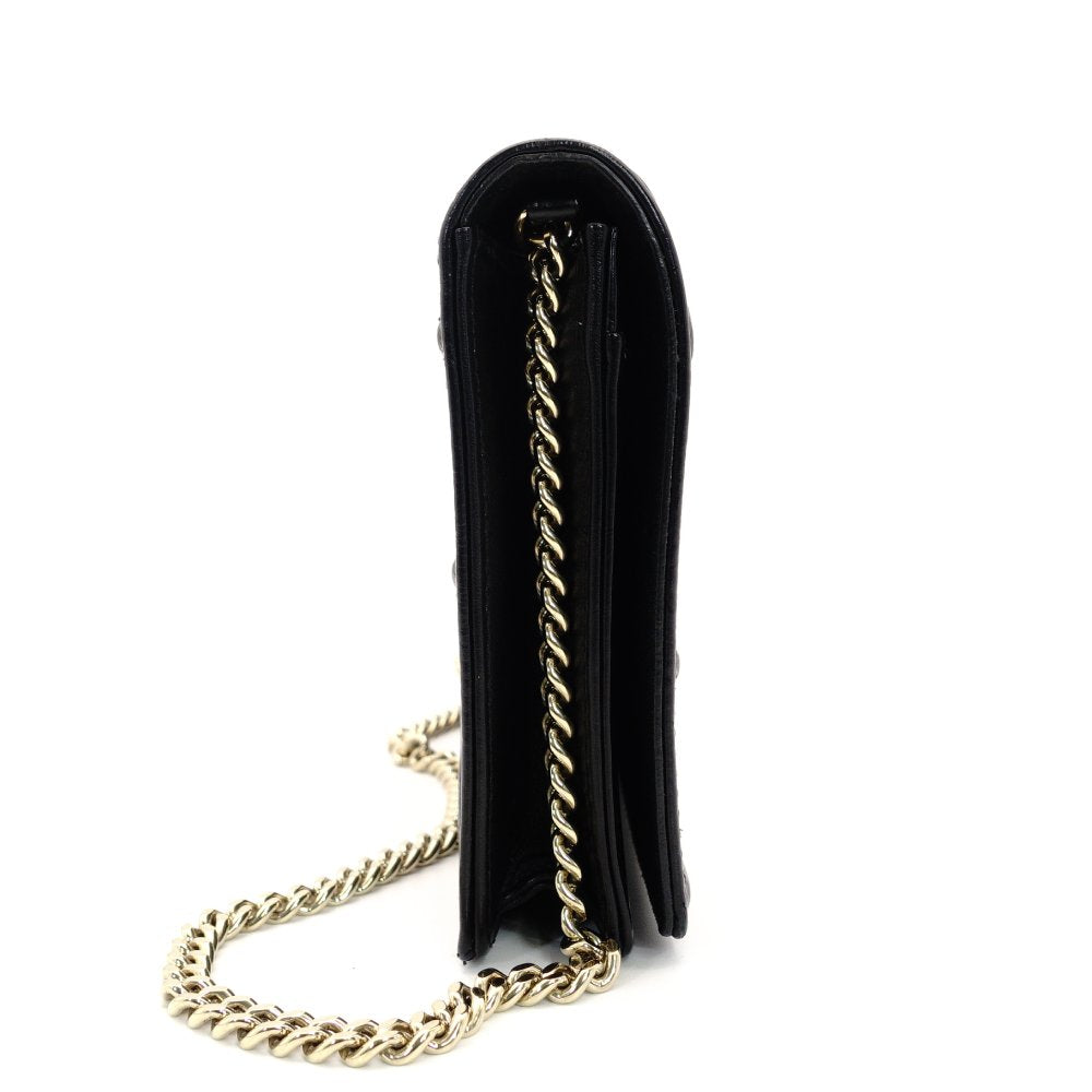 Christian Dior Diorama Chain Shoulder Bag Black Leather Black Crossbody 7-10-053