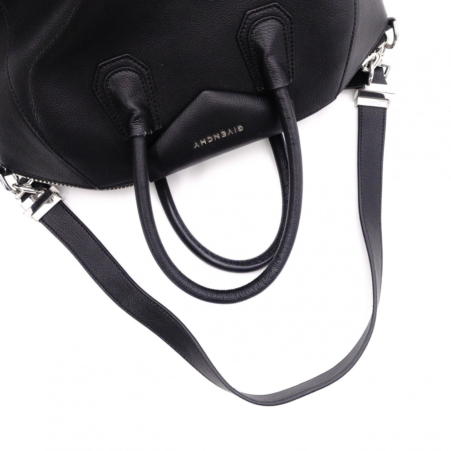 GIVENCHY Antigona Handbag, Leather, Black, 2-Way, Silver Hardware
