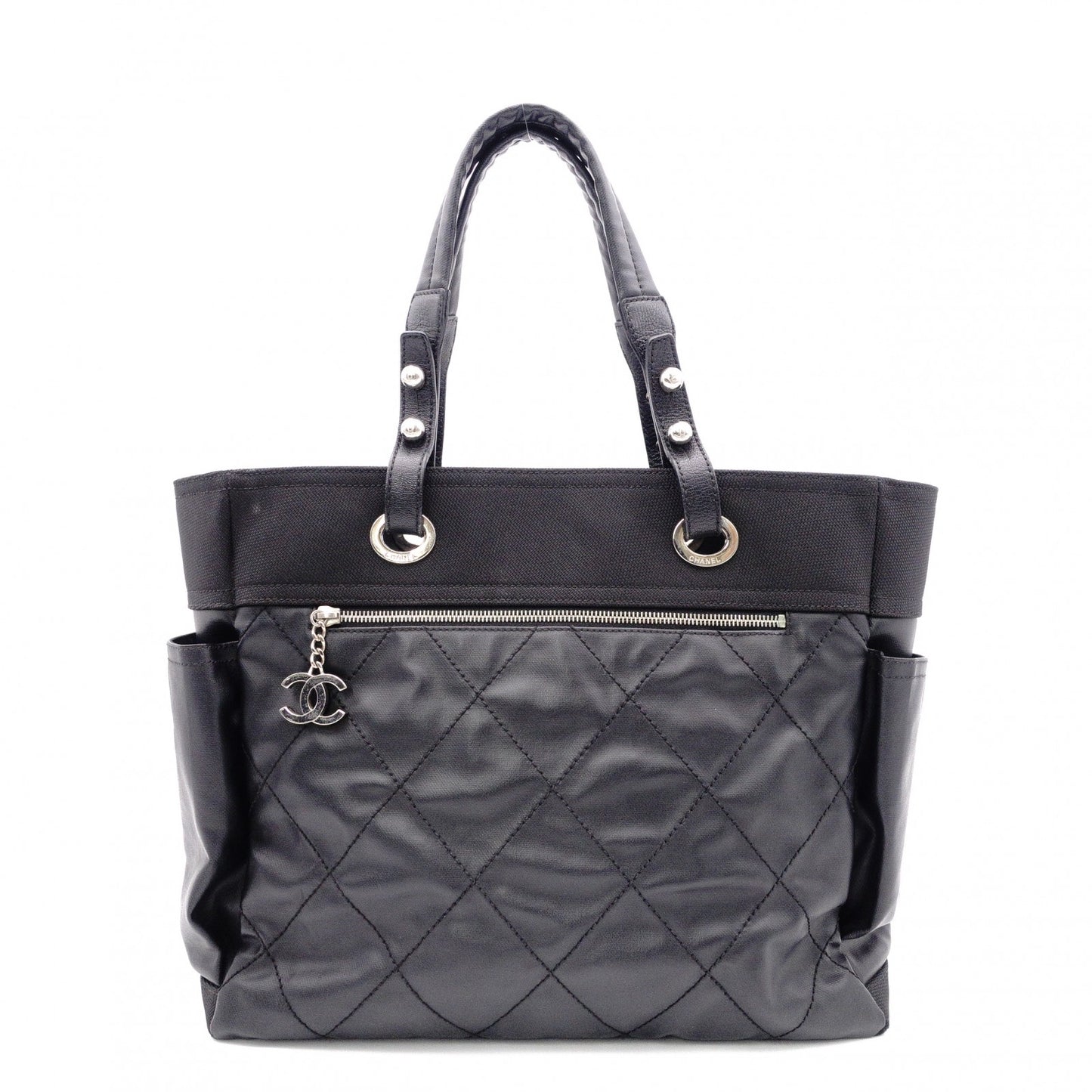 CHANEL Tote Bag GM Paris-Biarritz Tote Bag, Leather and Canvas, Black with Silver Hardware