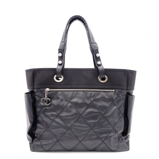 CHANEL Tote Bag GM Paris-Biarritz Tote Bag, Leather and Canvas, Black with Silver Hardware