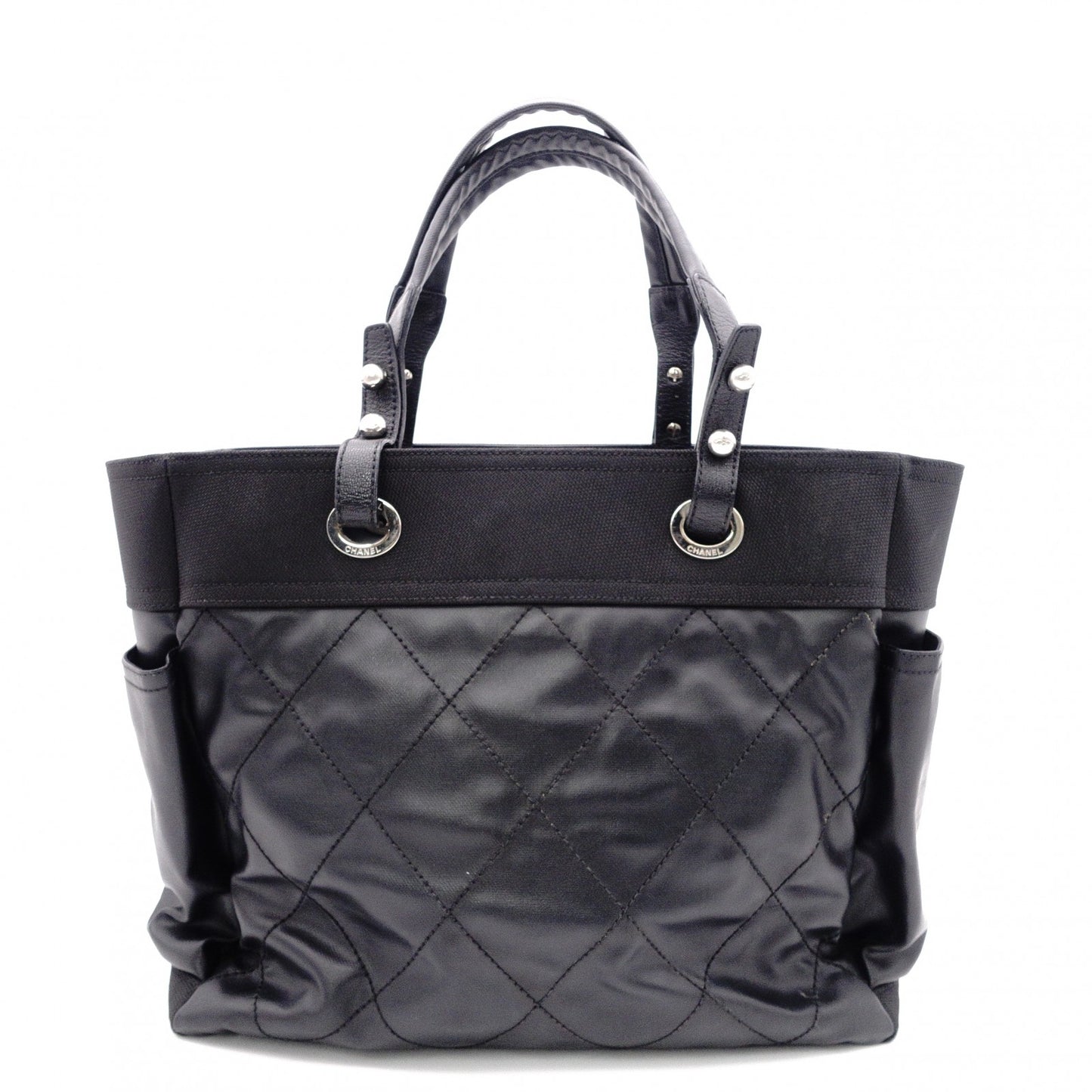CHANEL Tote Bag GM Paris-Biarritz Tote Bag, Leather and Canvas, Black with Silver Hardware