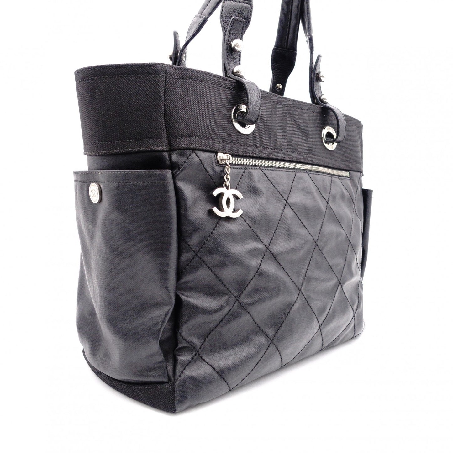 CHANEL Tote Bag GM Paris-Biarritz Tote Bag, Leather and Canvas, Black with Silver Hardware