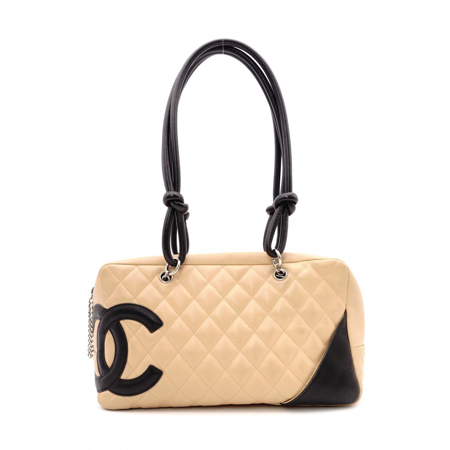 CHANEL Cambon Shoulder Bag, Leather, Beige and Black, Tote Bag, Silver Hardware