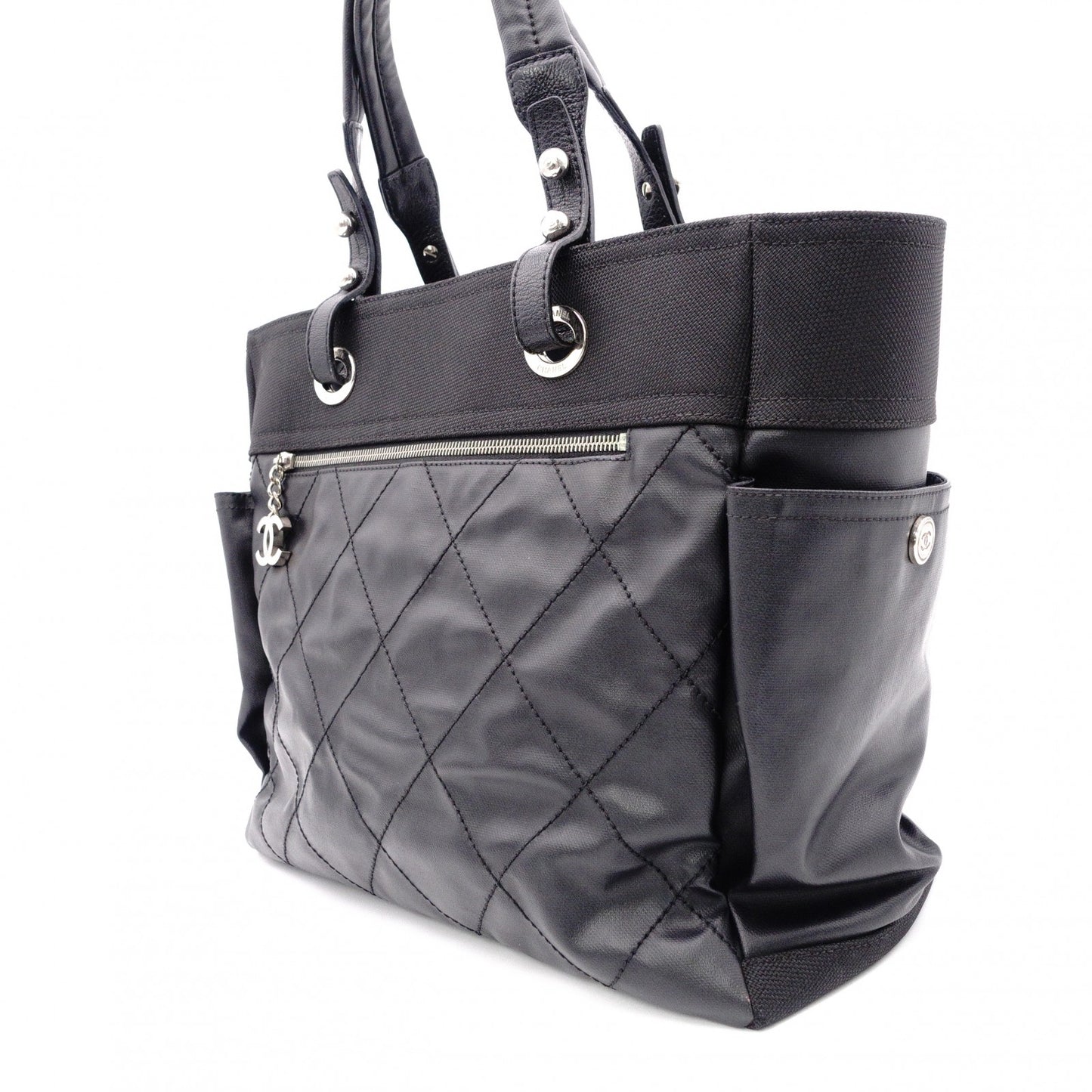 CHANEL Tote Bag GM Paris-Biarritz Tote Bag, Leather and Canvas, Black with Silver Hardware