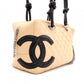CHANEL Cambon Shoulder Bag, Leather, Beige and Black, Tote Bag, Silver Hardware