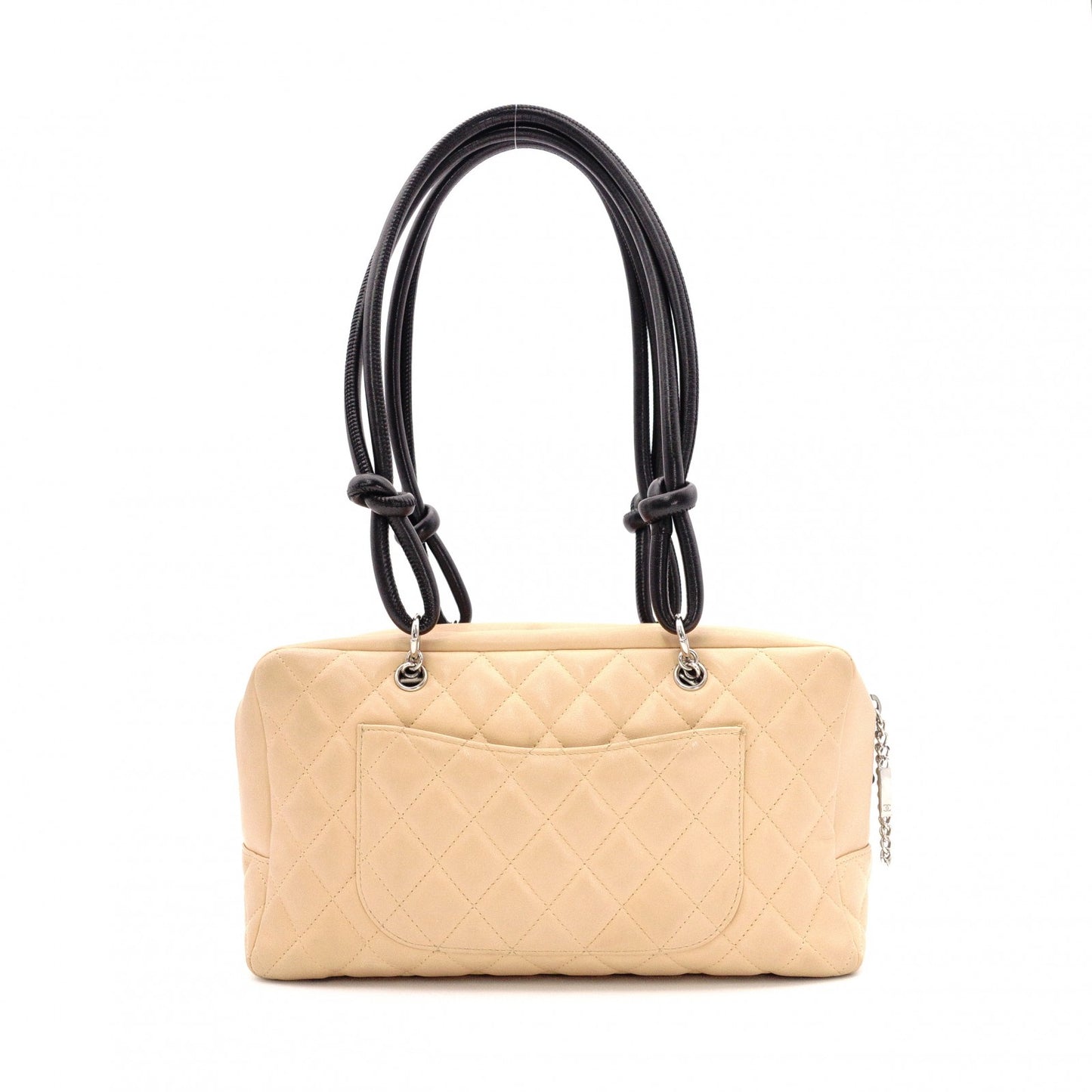 CHANEL Cambon Shoulder Bag, Leather, Beige and Black, Tote Bag, Silver Hardware