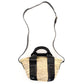 Chloe Sense Small Basket Bag 2-Way Handbag Crossbody Straw Raffia Black Beige Leather 7-10-380