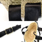 Chloe Sense Small Basket Bag 2-Way Handbag Crossbody Straw Raffia Black Beige Leather 7-10-380