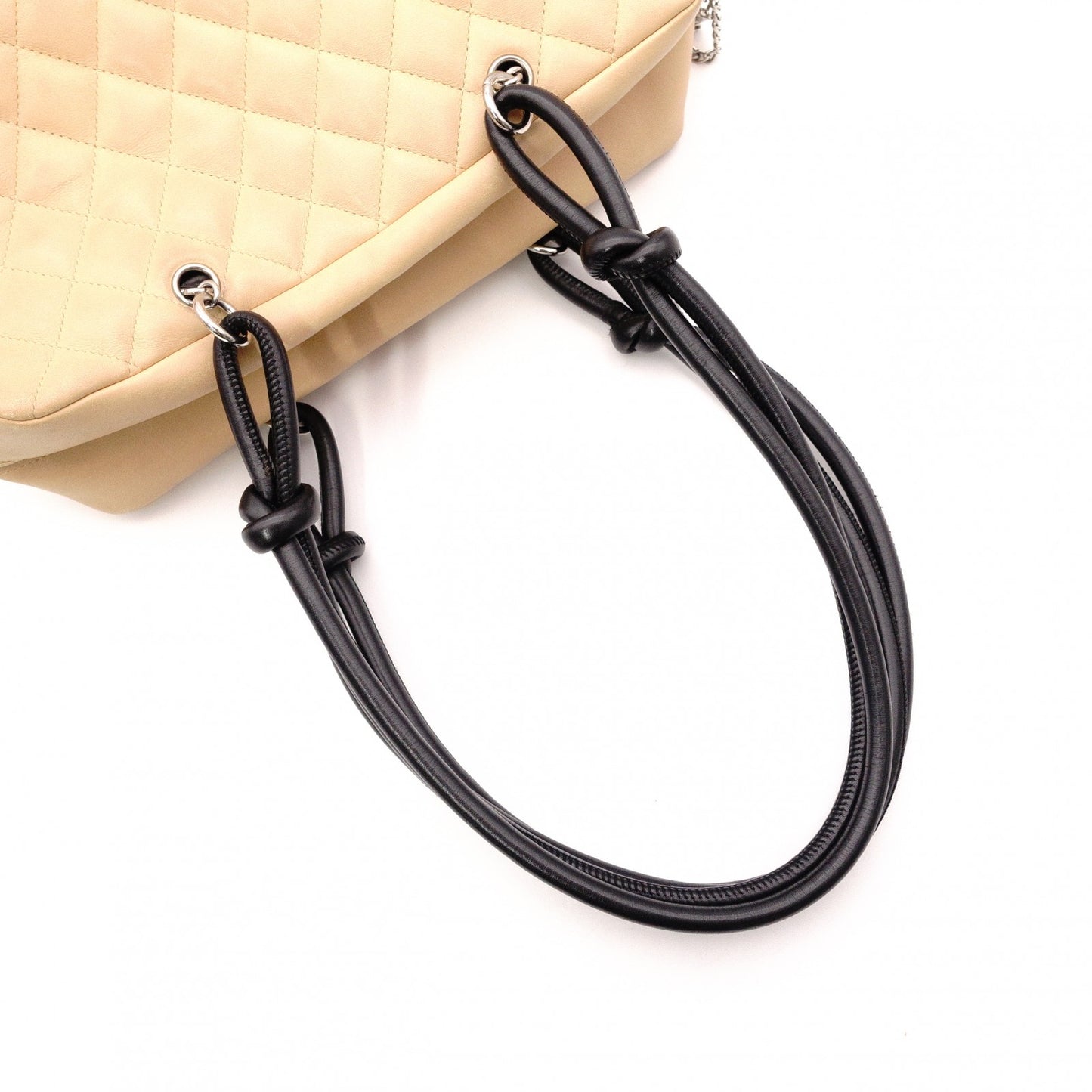 CHANEL Cambon Shoulder Bag, Leather, Beige and Black, Tote Bag, Silver Hardware