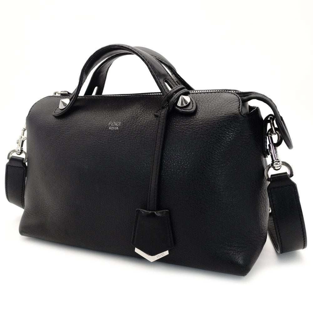 FENDI By the Way Medium Black Handbag 2-Way Leather Shoulder Bag Black 7-9-683