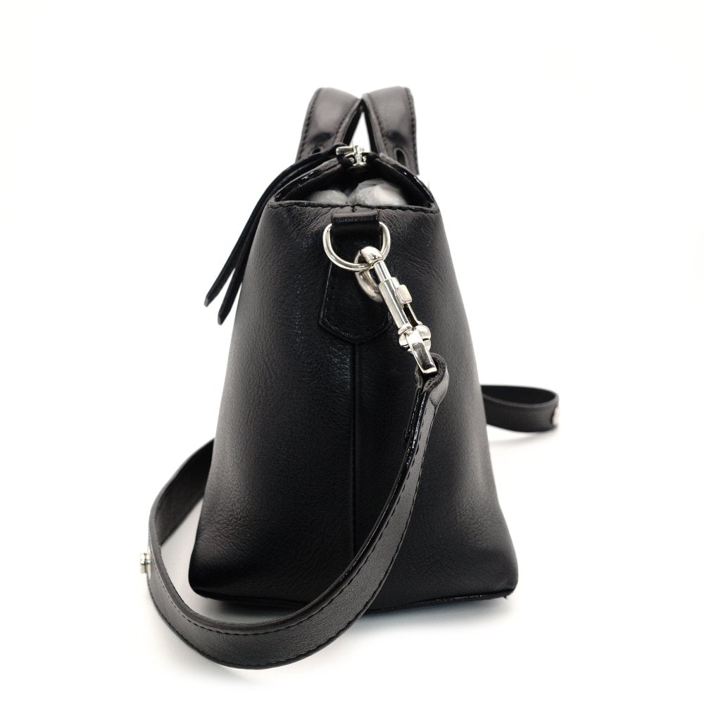 FENDI By the Way Medium Black Handbag 2-Way Leather Shoulder Bag Black 7-9-683