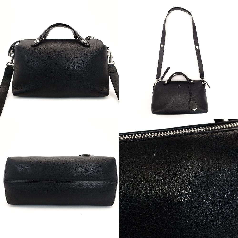 FENDI By the Way Medium Black Handbag 2-Way Leather Shoulder Bag Black 7-9-683