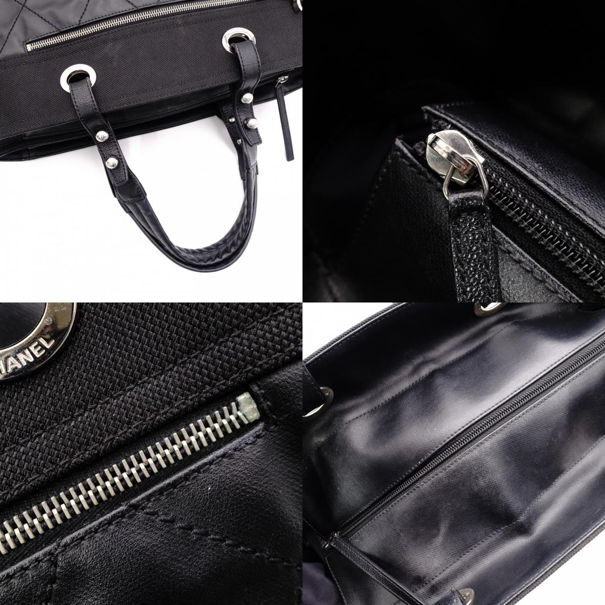 CHANEL Tote Bag GM Paris-Biarritz Tote Bag, Leather and Canvas, Black with Silver Hardware