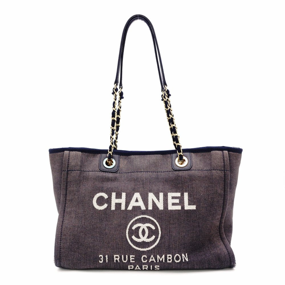 CHANEL Deauville Shoulder Bag Leather/Canvas Denim