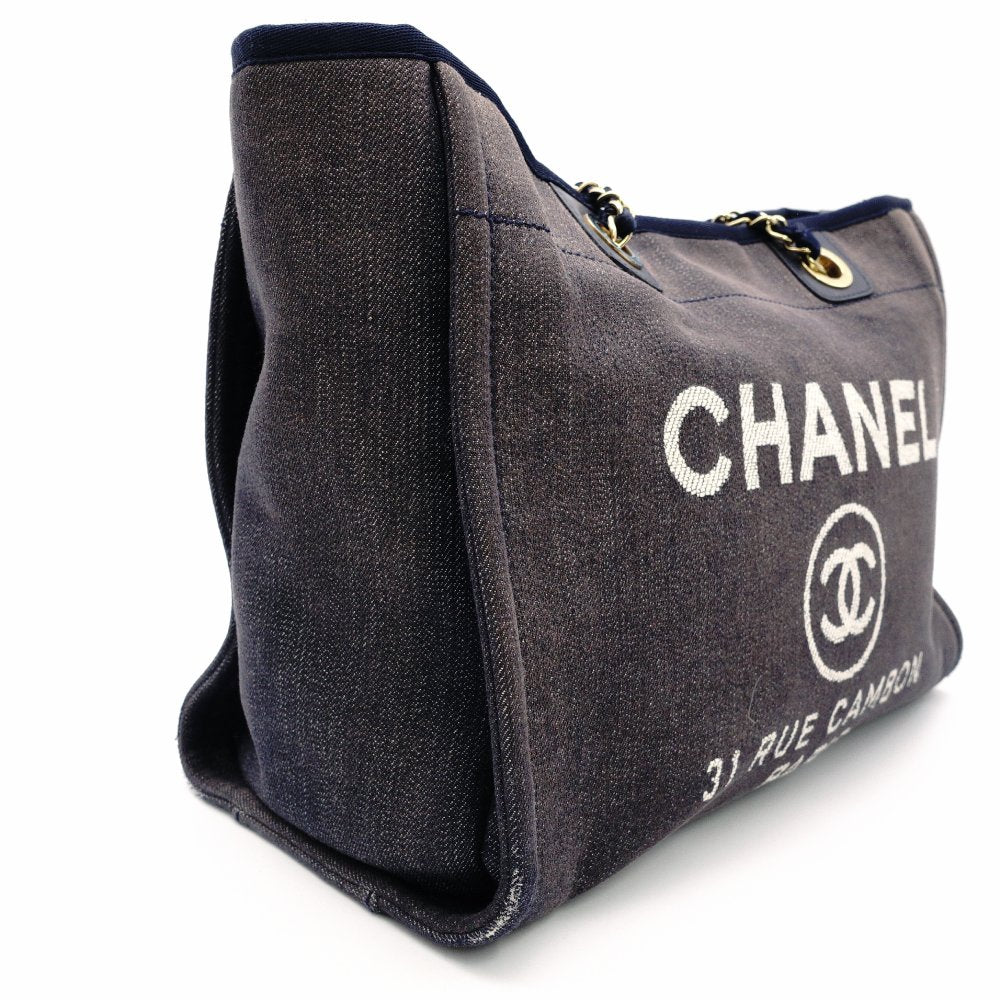 CHANEL Deauville Shoulder Bag Leather/Canvas Denim