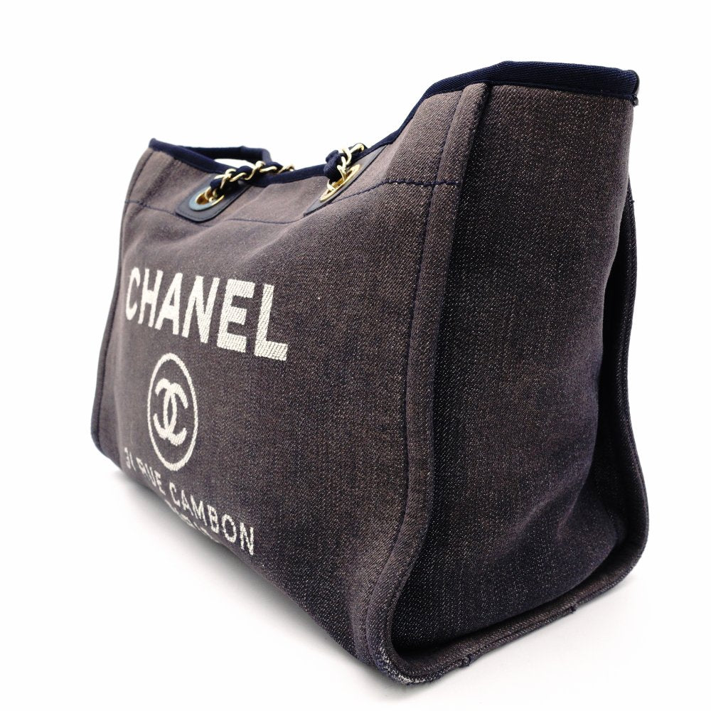 CHANEL Deauville Shoulder Bag Leather/Canvas Denim