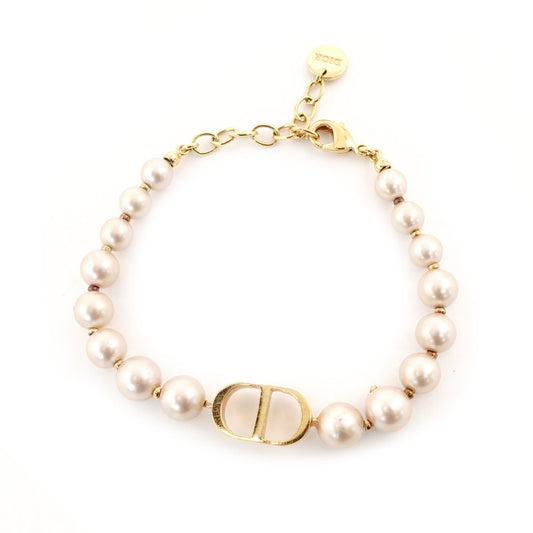 DIOR 30 Montaigne Fake Pearl Bracelet with CD Logo Pink Gold Hardware Bangle 7-10-480