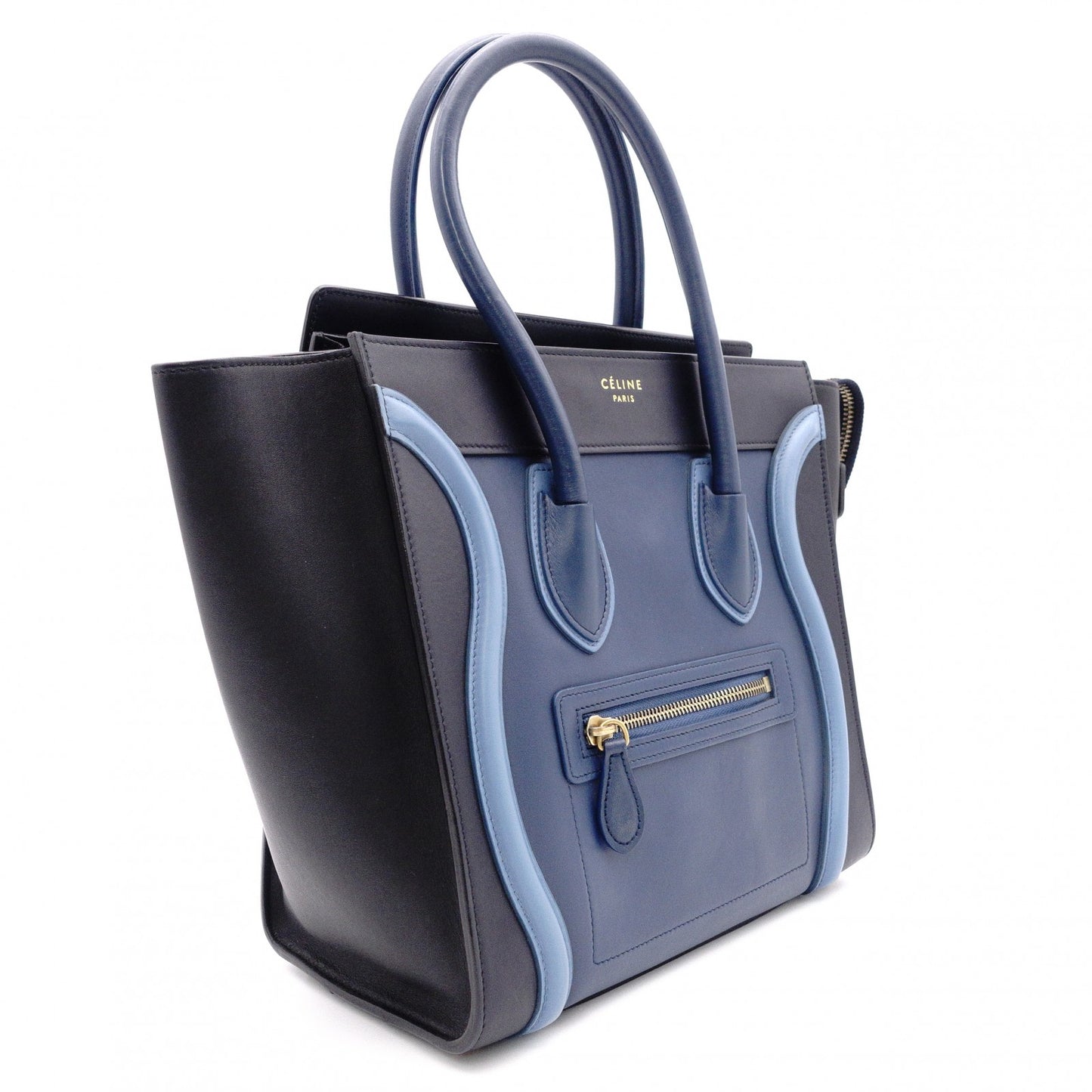 CELINE Luggage Micro Handbag, Leather, Blue, Tote Bag