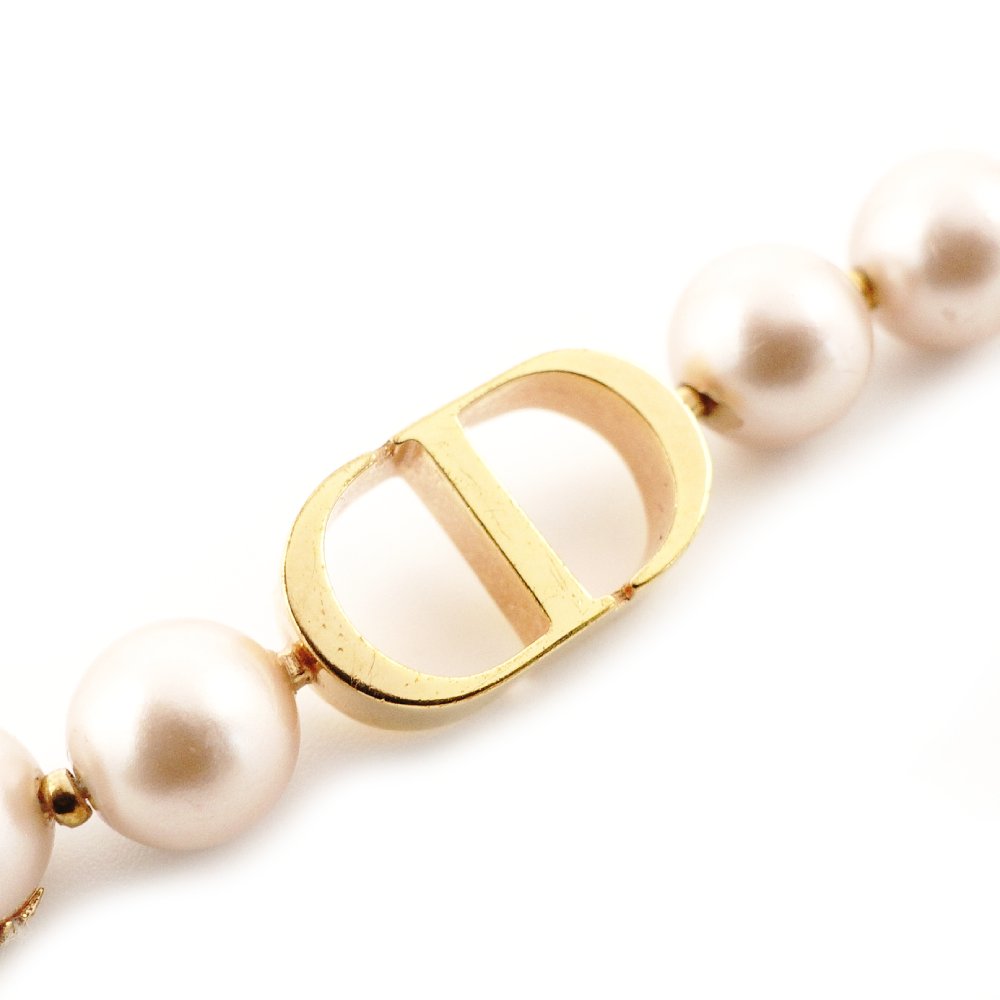 DIOR 30 Montaigne Fake Pearl Bracelet with CD Logo Pink Gold Hardware Bangle 7-10-480