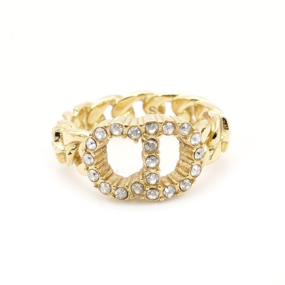 Christian Dior Ring Cuff Set Gold Rhinestone CD Logo Men's Women's 7-10-481