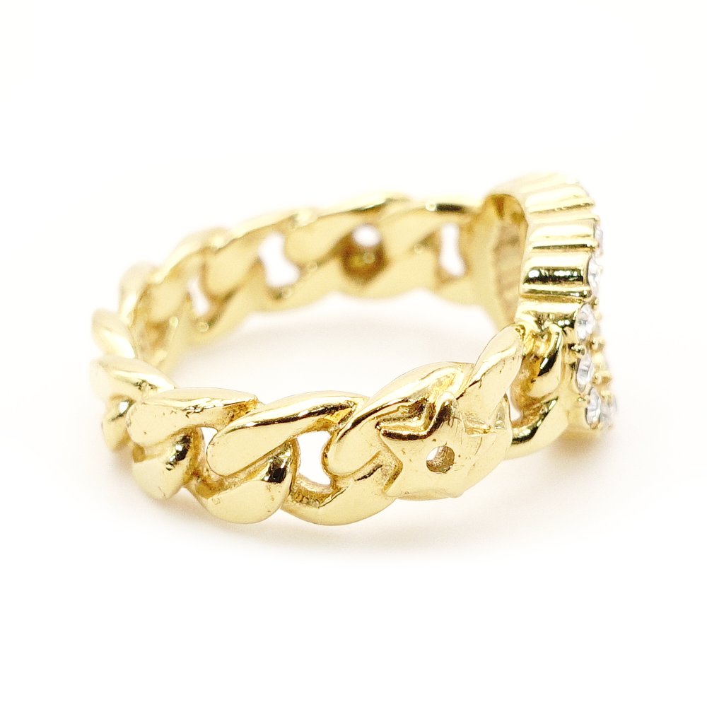 Christian Dior Ring Cuff Set Gold Rhinestone CD Logo Men's Women's 7-10-481