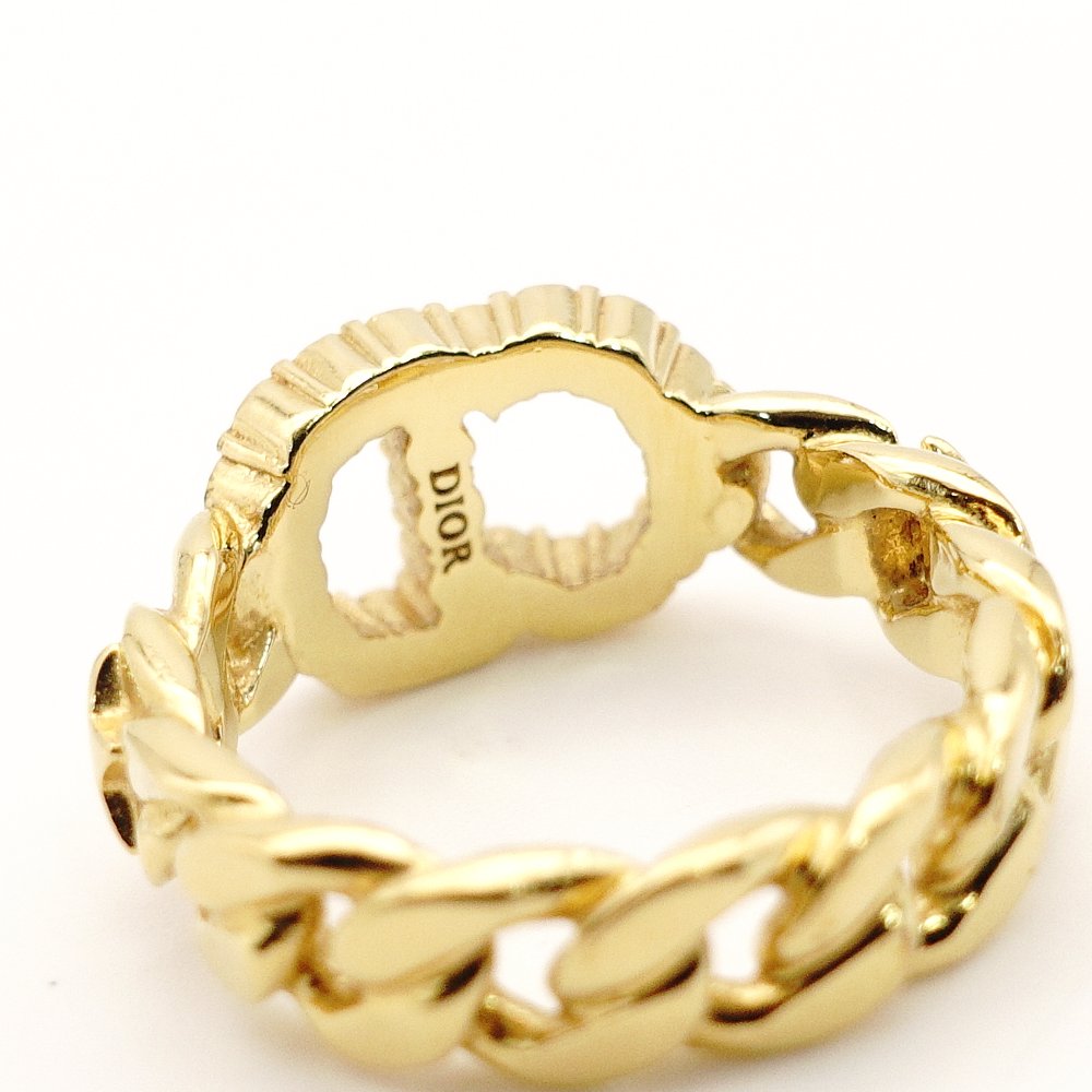 Christian Dior Ring Cuff Set Gold Rhinestone CD Logo Men's Women's 7-10-481