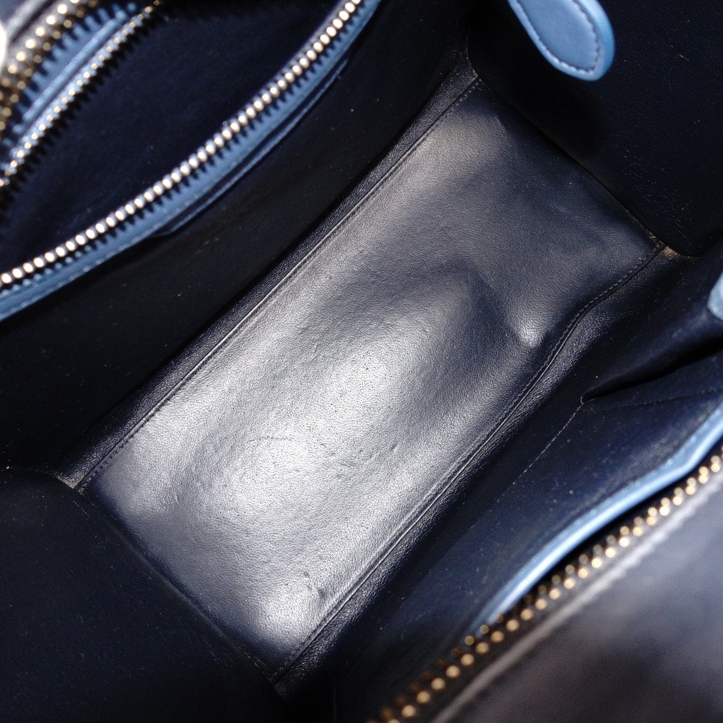 CELINE Luggage Micro Handbag, Leather, Blue, Tote Bag