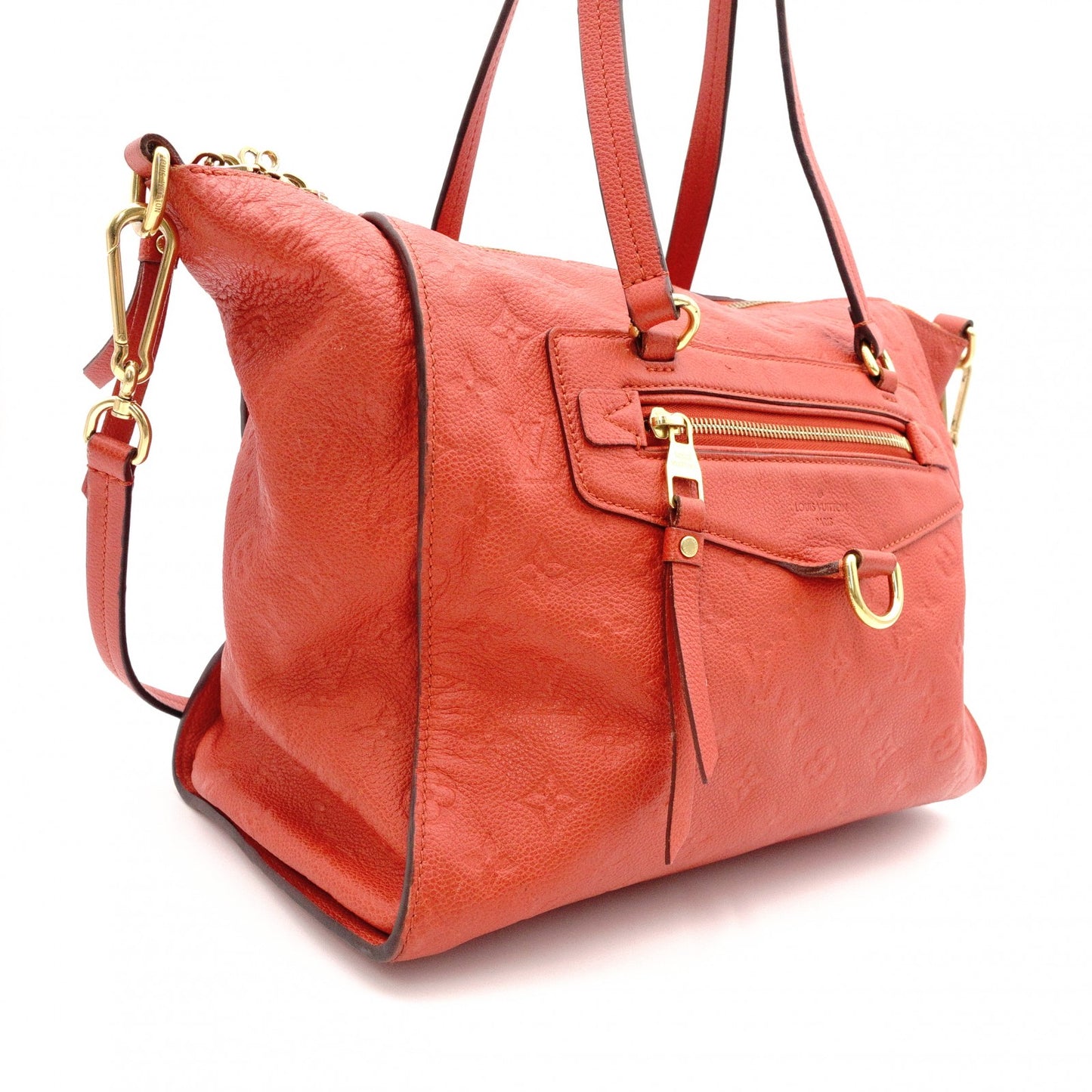 LOUIS VUITTON Lumineux PM Monogram Implant Shoulder Bag, Leather, Orange, 2-Way