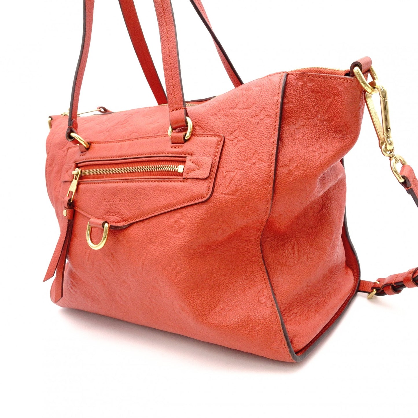 LOUIS VUITTON Lumineux PM Monogram Implant Shoulder Bag, Leather, Orange, 2-Way