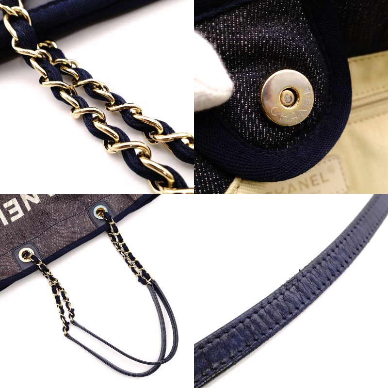 CHANEL Deauville Shoulder Bag Leather/Canvas Denim