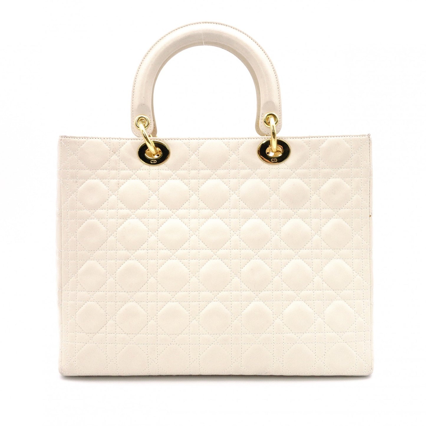 Christian Dior Lady Dior Handbag, Leather, Off-White, 2-Way