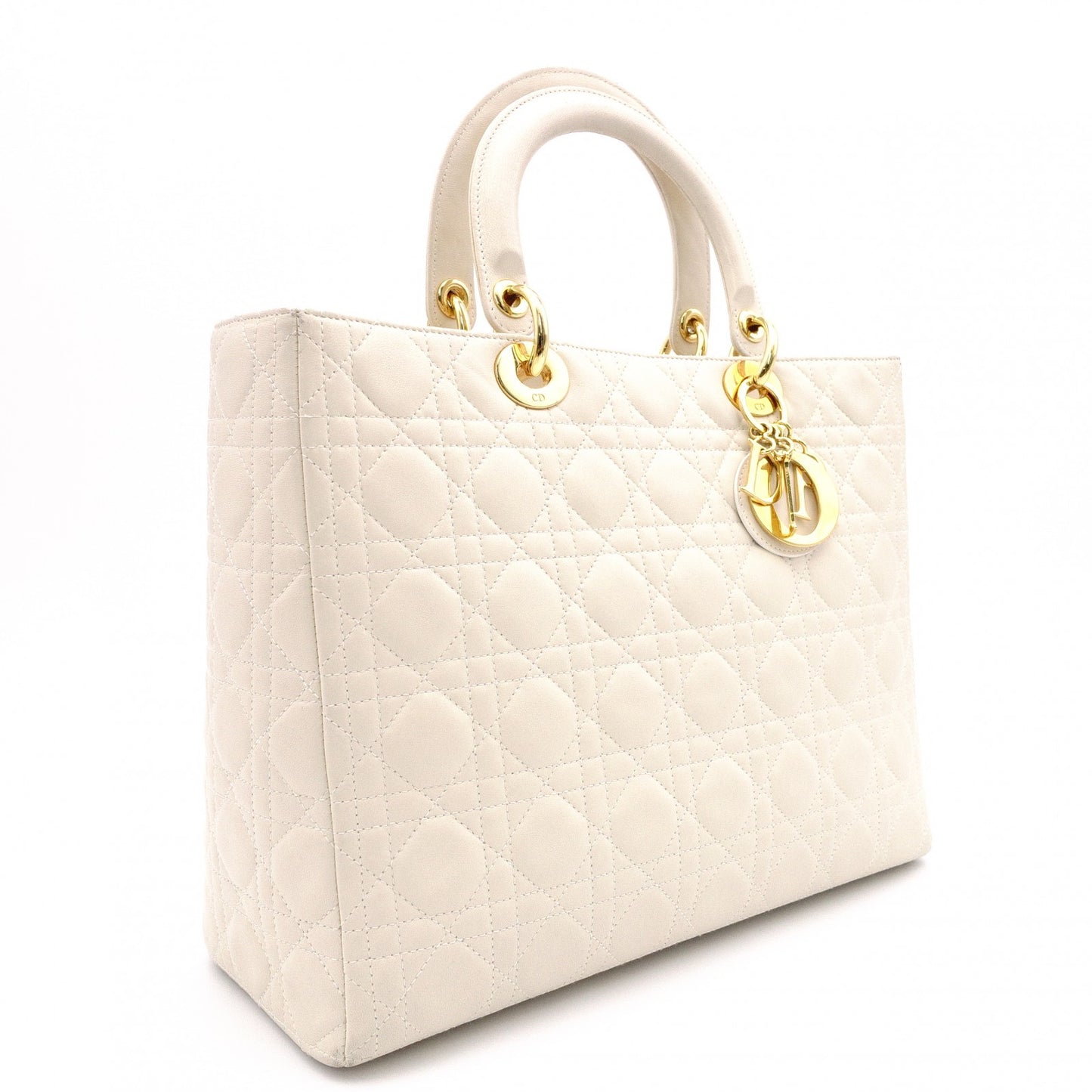 Christian Dior Lady Dior Handbag, Leather, Off-White, 2-Way