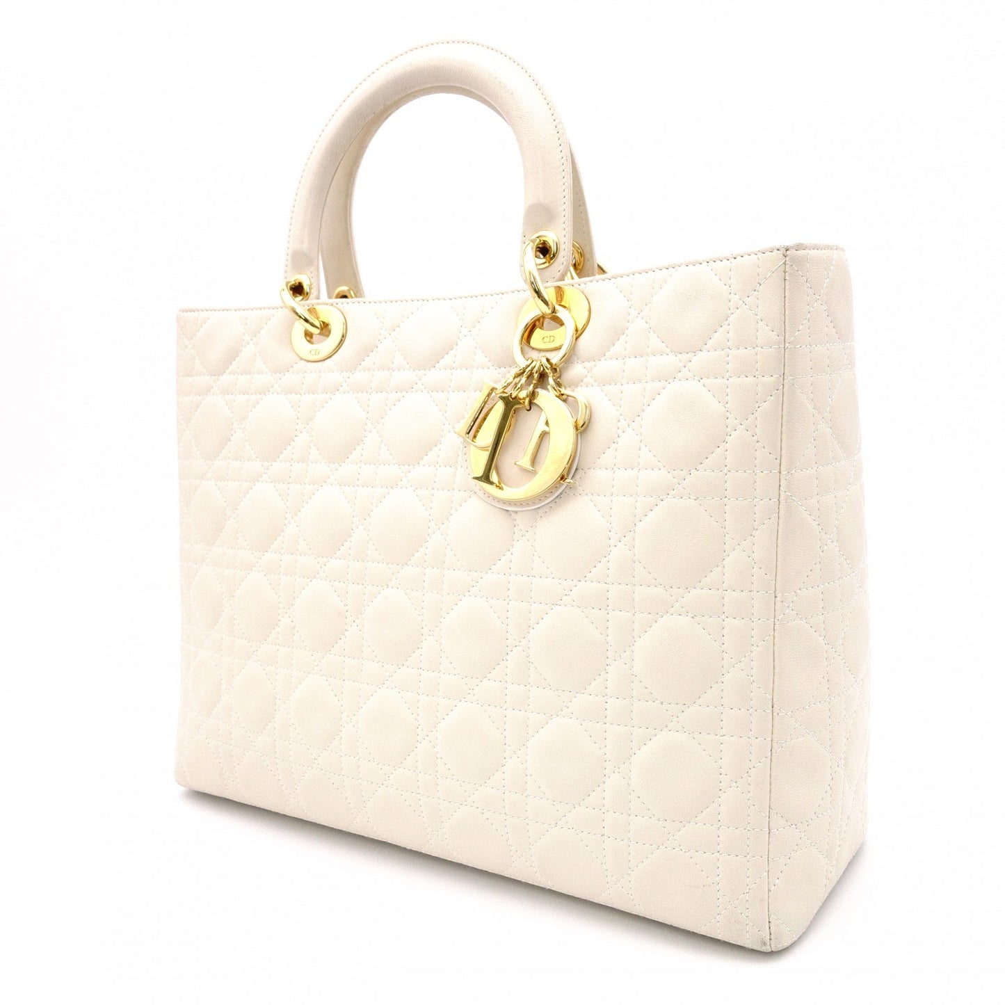 Christian Dior Lady Dior Handbag, Leather, Off-White, 2-Way