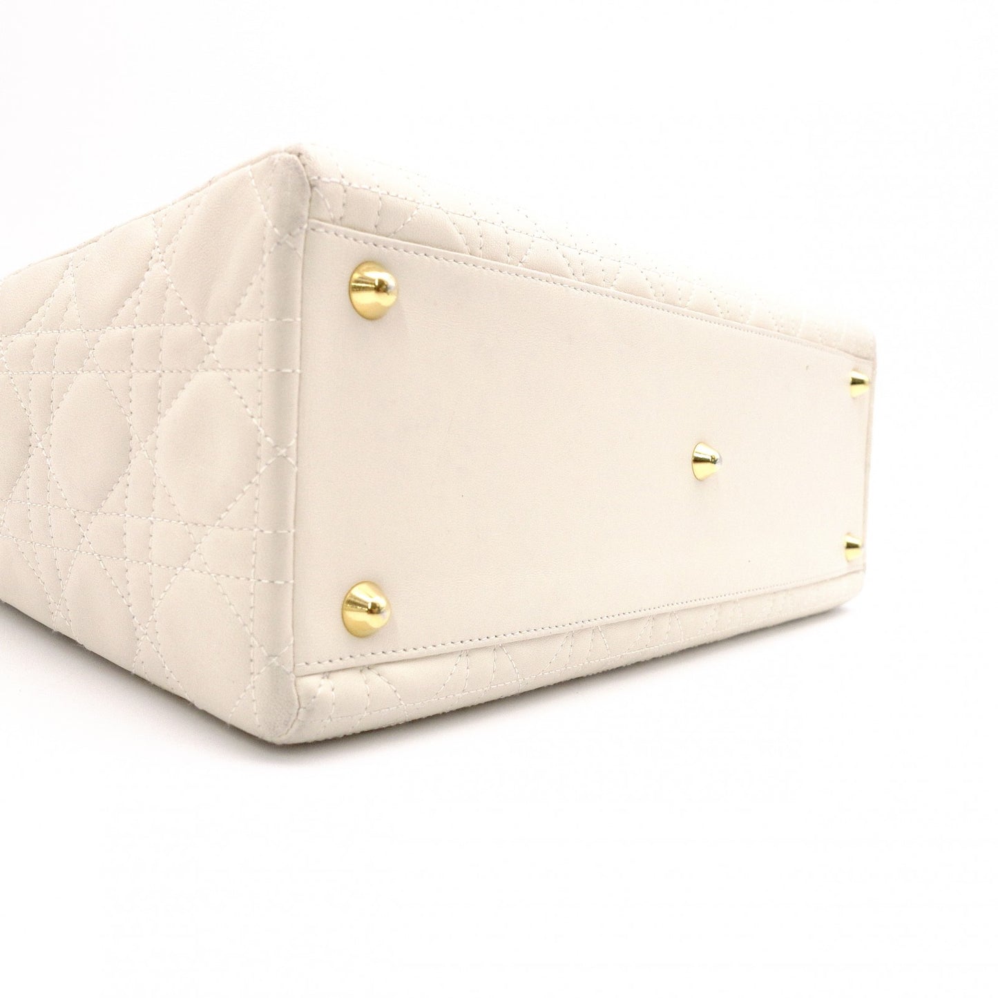 Christian Dior Lady Dior Handbag, Leather, Off-White, 2-Way