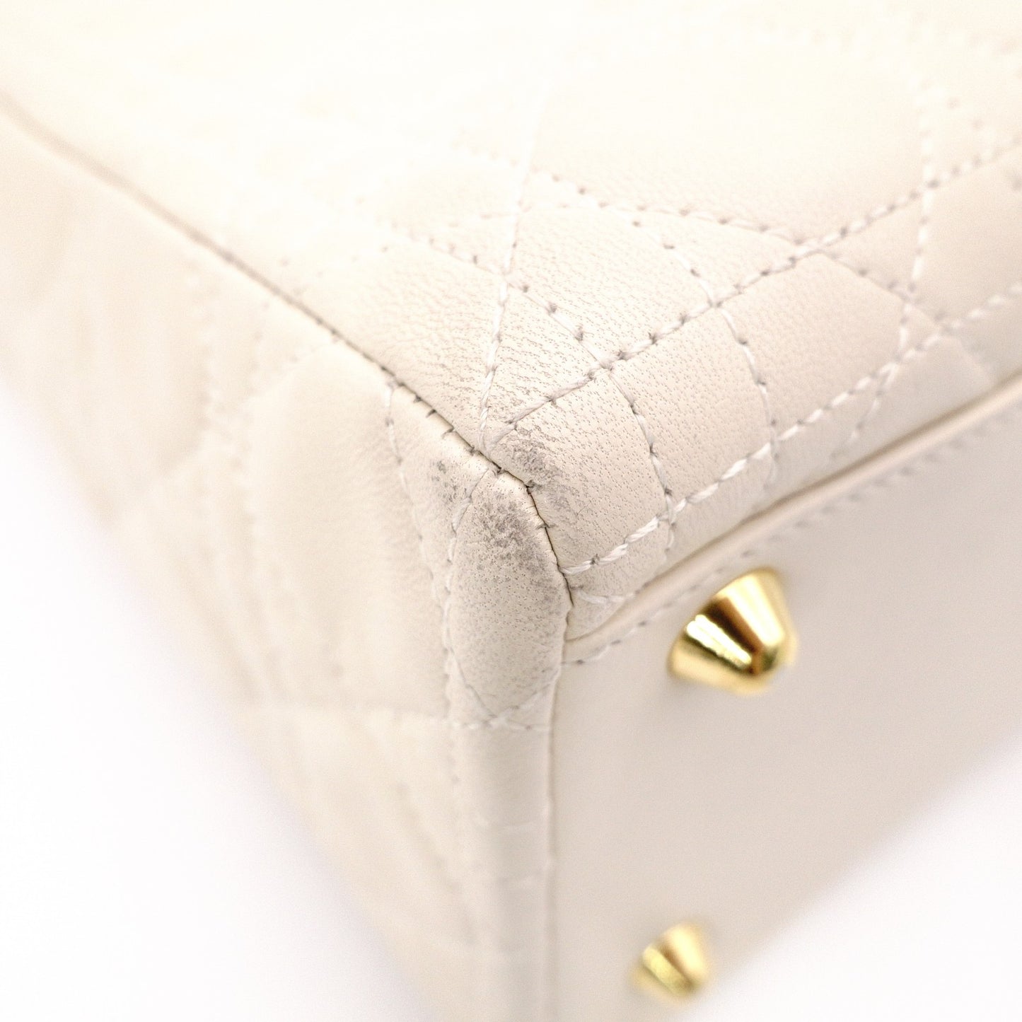 Christian Dior Lady Dior Handbag, Leather, Off-White, 2-Way
