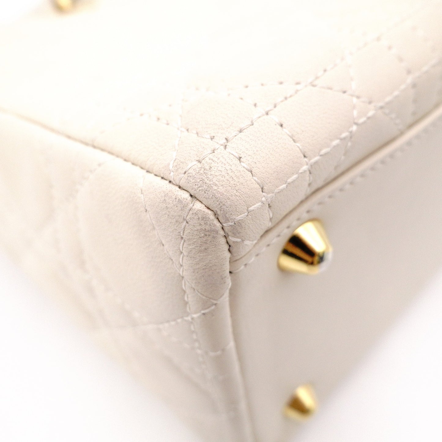 Christian Dior Lady Dior Handbag, Leather, Off-White, 2-Way