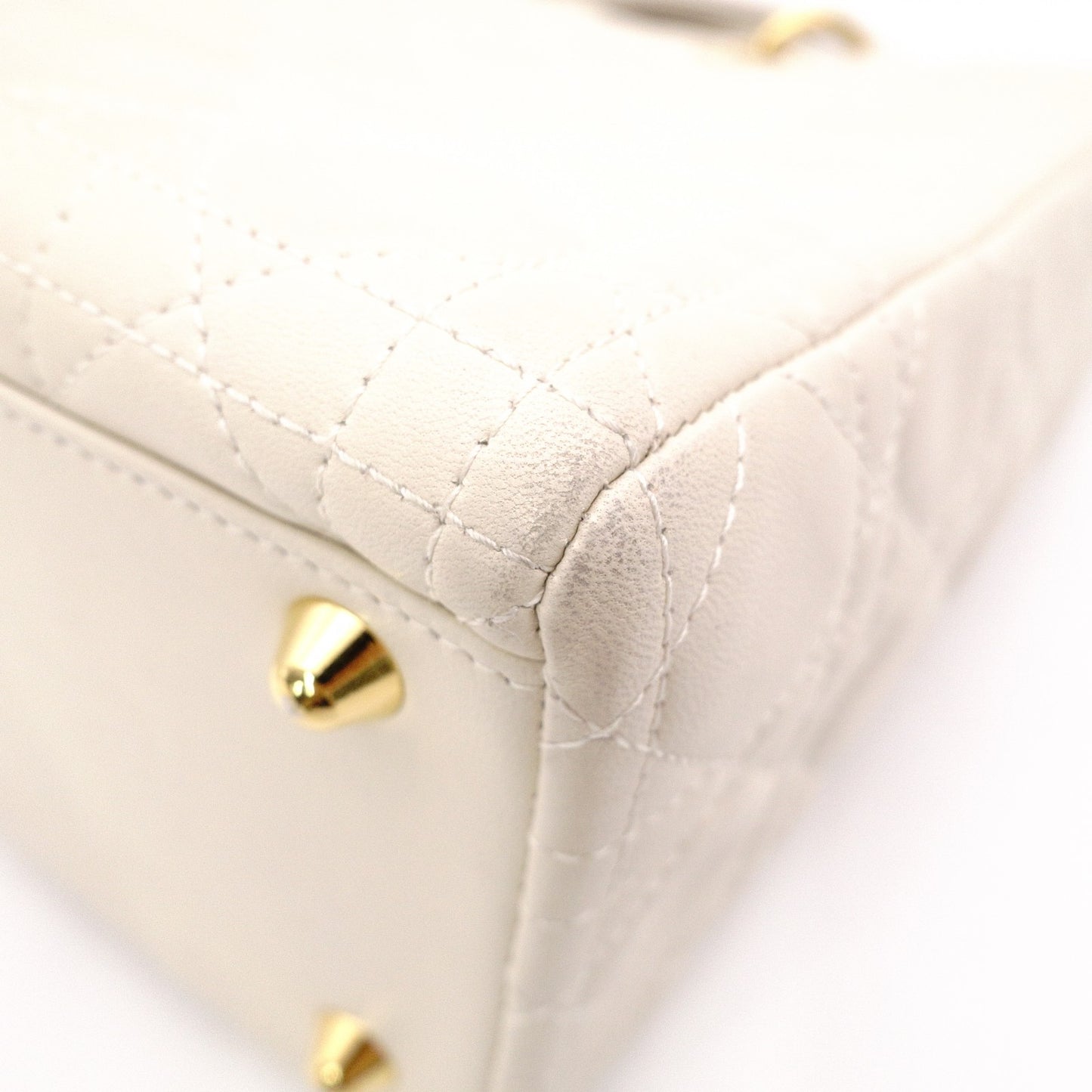Christian Dior Lady Dior Handbag, Leather, Off-White, 2-Way