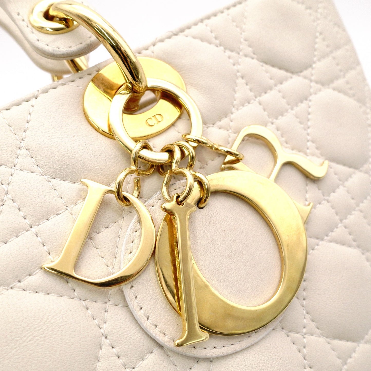Christian Dior Lady Dior Handbag, Leather, Off-White, 2-Way