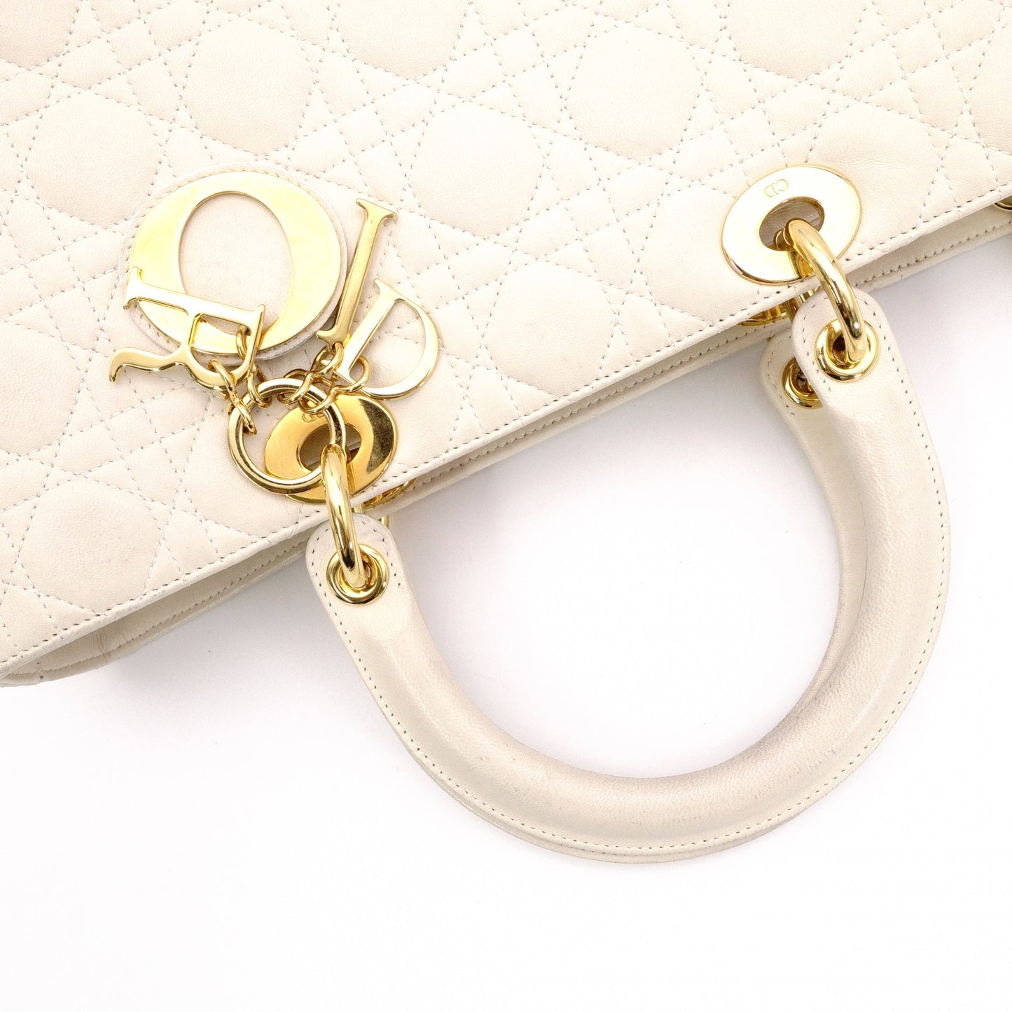 Christian Dior Lady Dior Handbag, Leather, Off-White, 2-Way