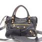 BALENCIAGA The Mini City Handbag, Leather, Gray, Women's, Crossbody, Gold Hardware