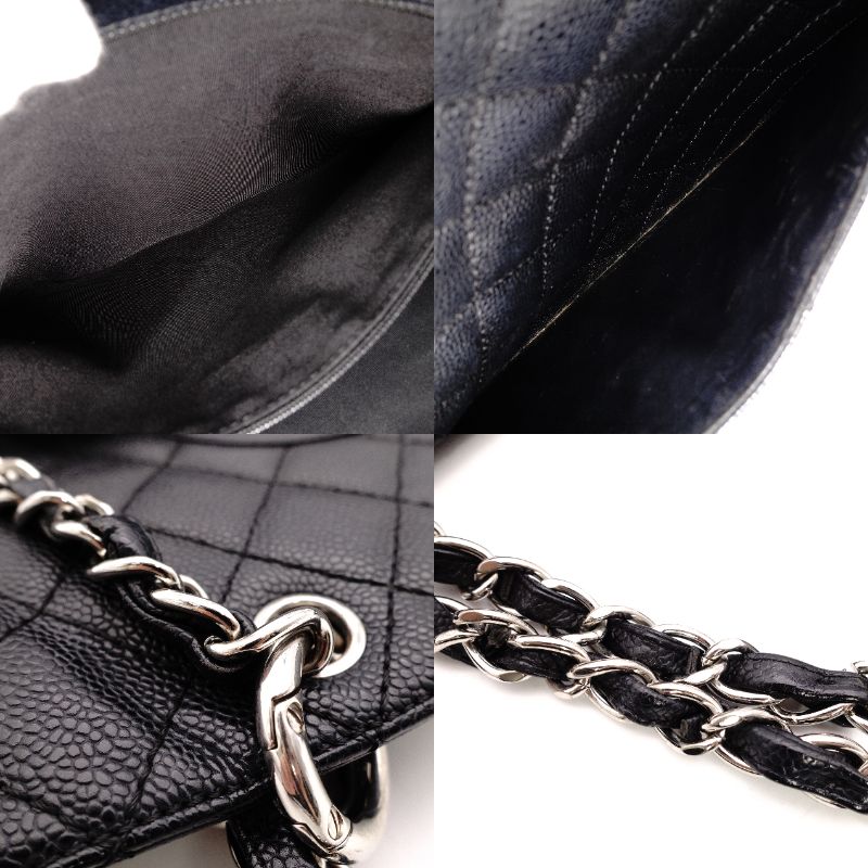 CHANEL Matelassé Shoulder Bag Leather Black