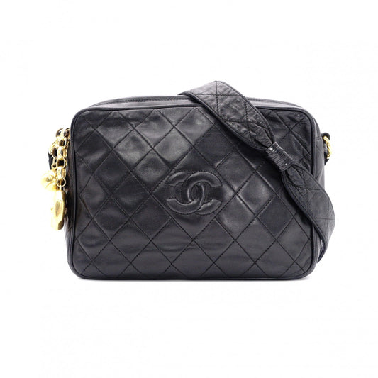 CHANEL Lambskin Matelassé Shoulder Bag, Leather, Black, Vintage Gold Hardware