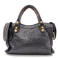 BALENCIAGA The Mini City Handbag, Leather, Gray, Women's, Crossbody, Gold Hardware