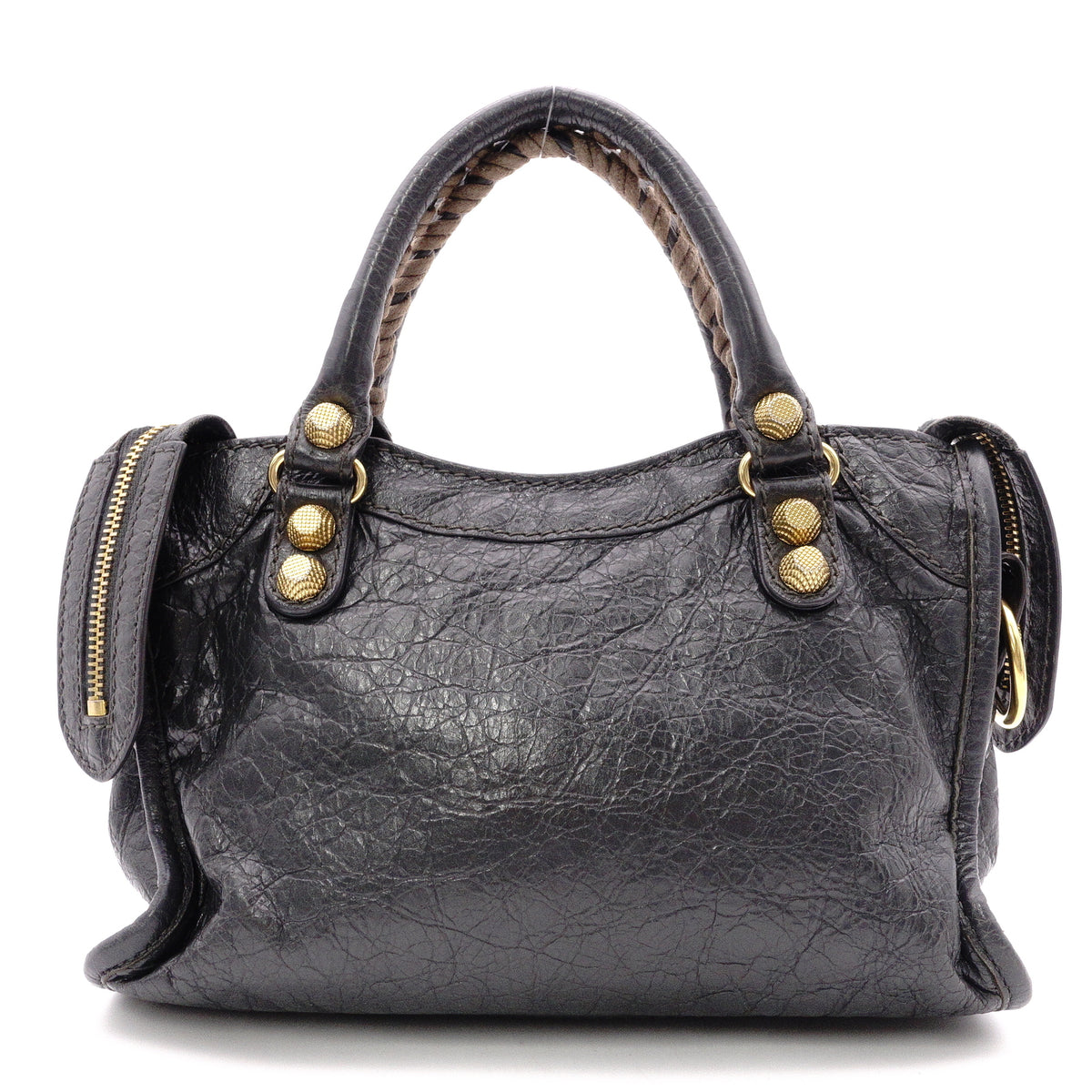 BALENCIAGA The Mini City Handbag, Leather, Gray, Women's, Crossbody, Gold Hardware