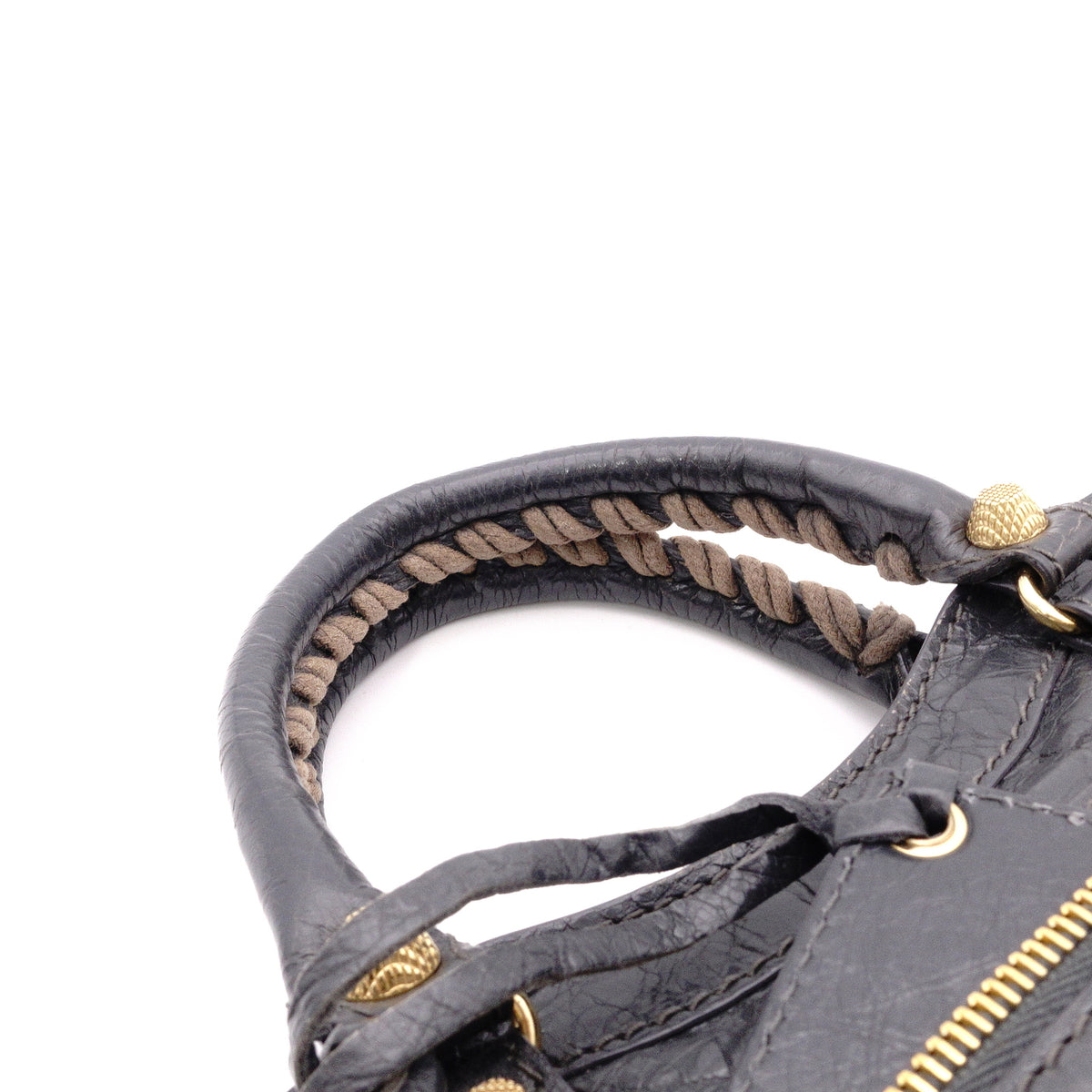 BALENCIAGA The Mini City Handbag, Leather, Gray, Women's, Crossbody, Gold Hardware