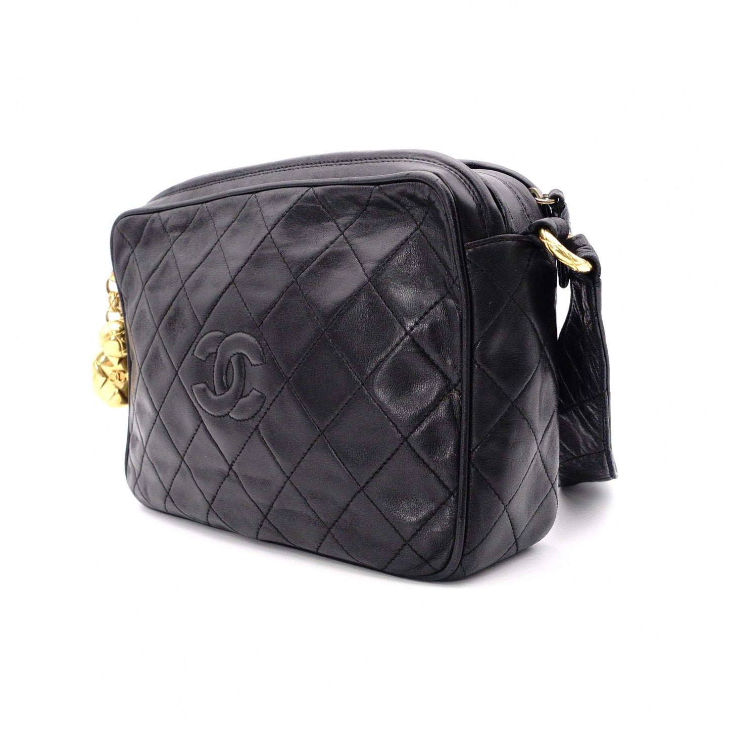 CHANEL Lambskin Matelassé Shoulder Bag, Leather, Black, Vintage Gold Hardware