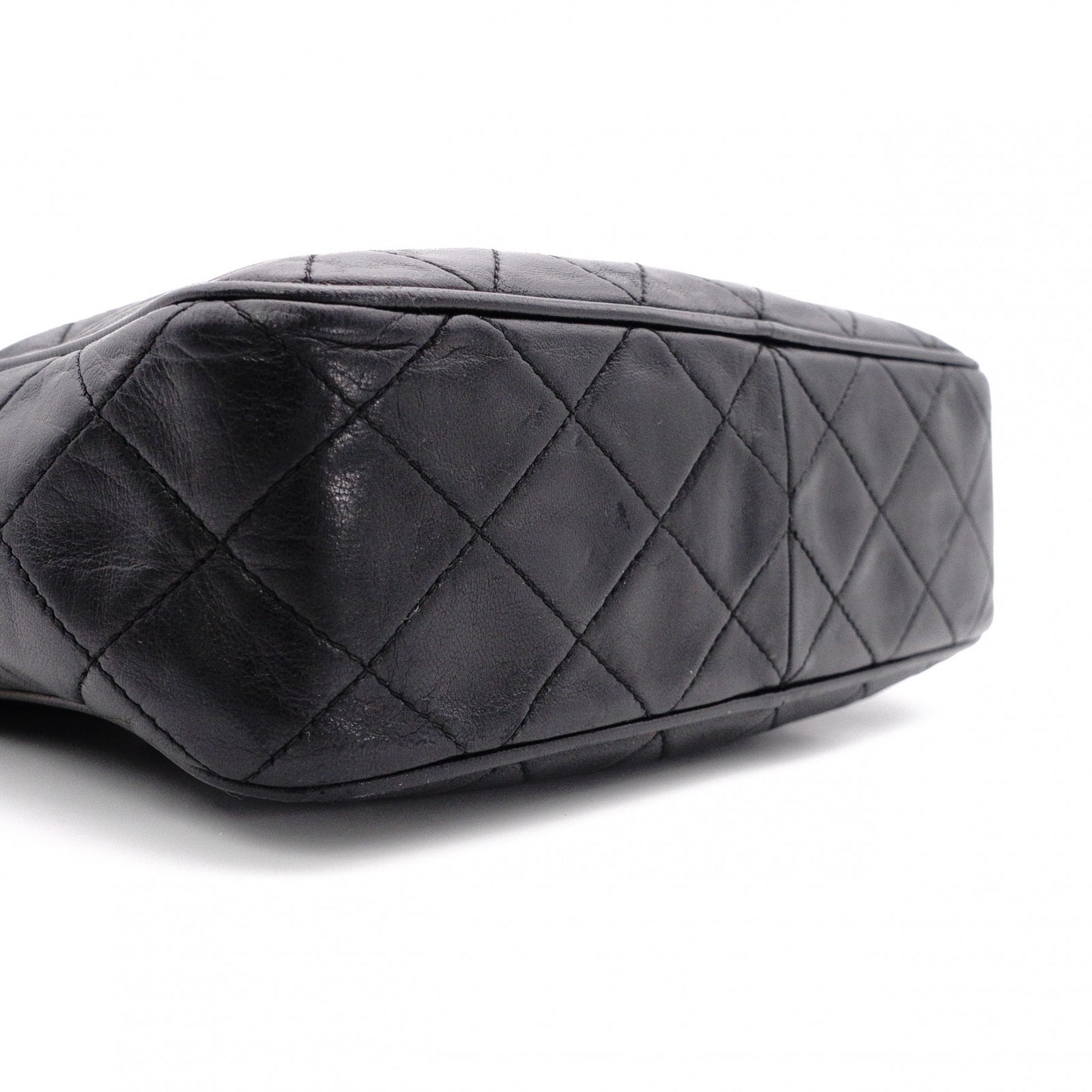 CHANEL Lambskin Matelassé Shoulder Bag, Leather, Black, Vintage Gold Hardware