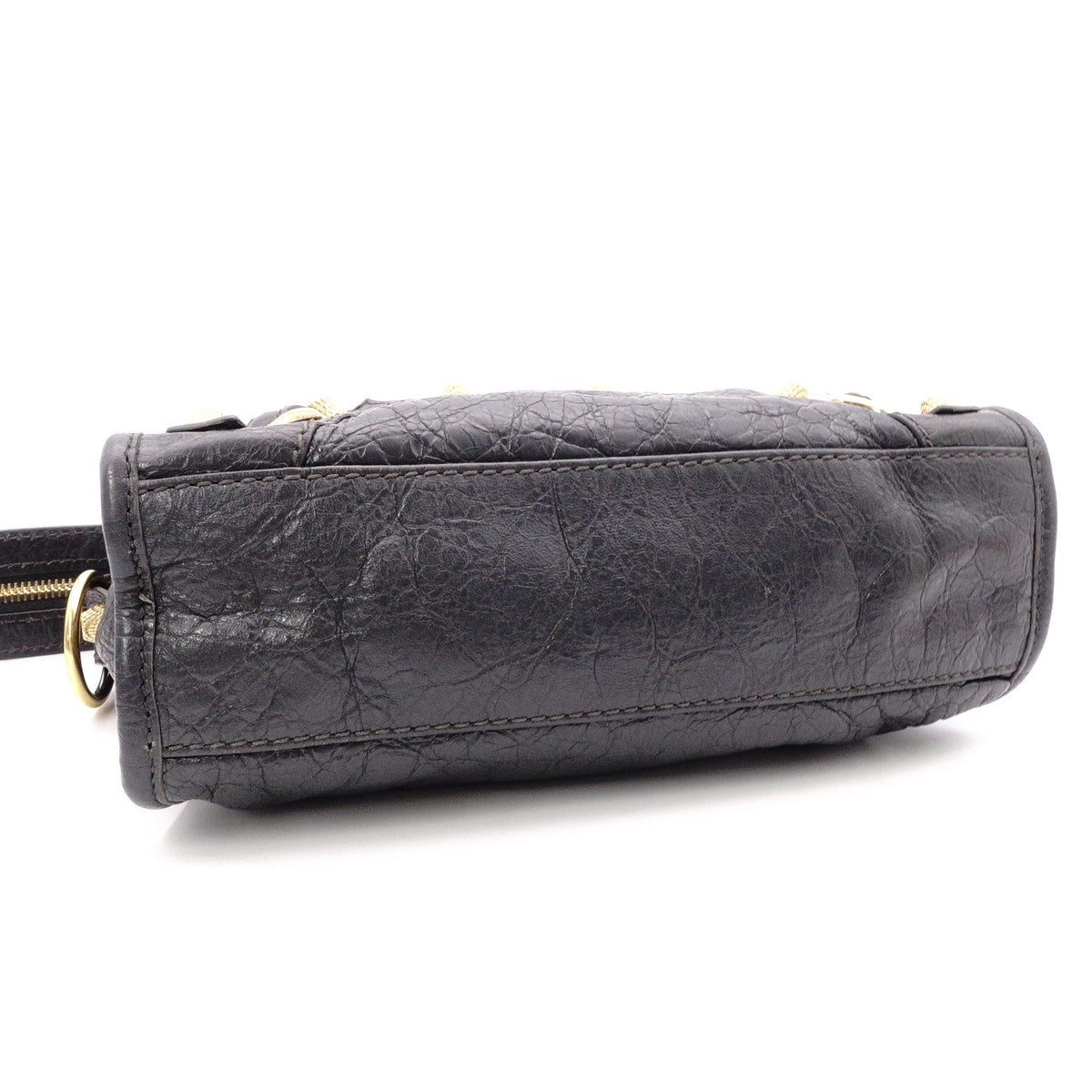 BALENCIAGA The Mini City Handbag, Leather, Gray, Women's, Crossbody, Gold Hardware